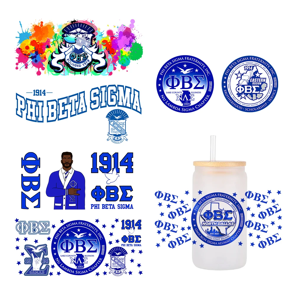 sodality Phi Beta Sigma For Libbey 16oz Can Glass 3D Waterproof UV DTF Coffee Can Wrap Libbey Glass Wrap