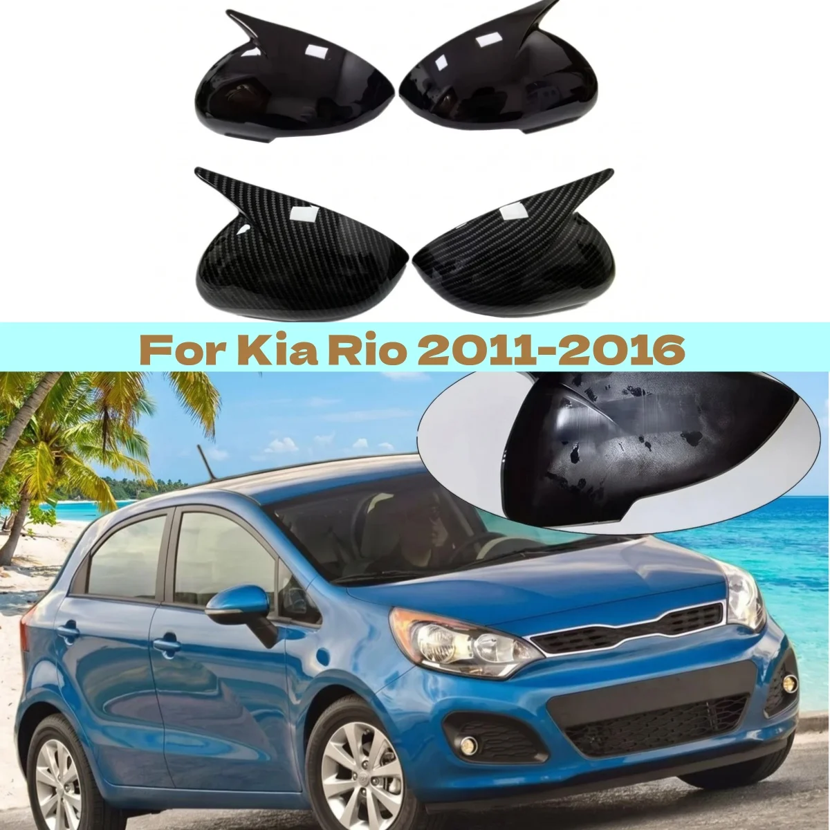 AddOn Pair Car Door Rearview Horn Wing Cap Side Mirror Cover Mirror Case For Kia Rio 2011-2016 Exterior Door Mirror Cap Trim