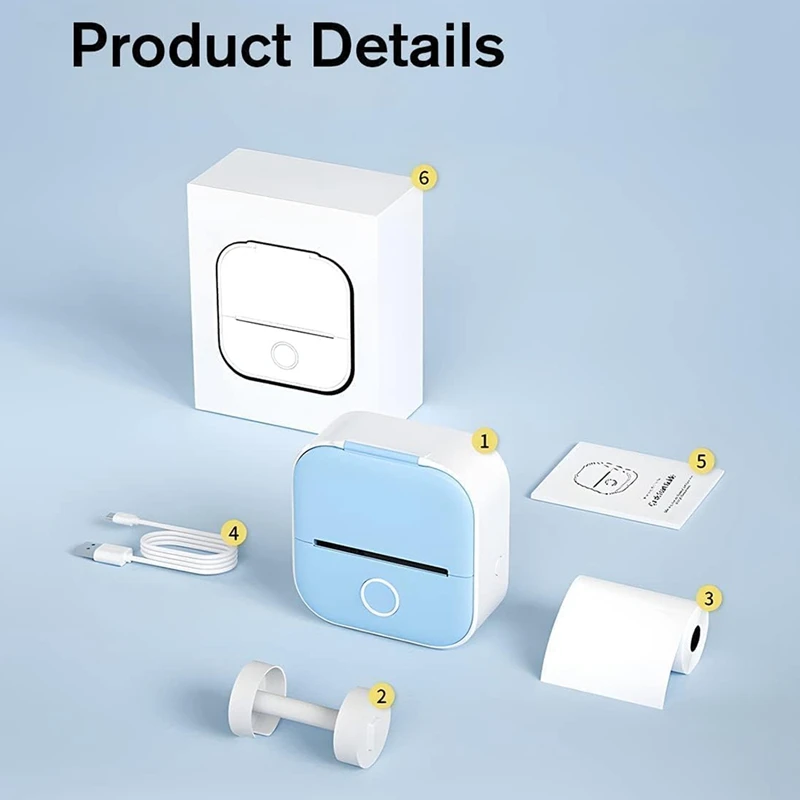 Print Pod Sticker Drucker, Mini Pocket Drucker, Inkless Sticker Drucker tragbarer Mini Thermo Drucker mit Druckpapier langlebig