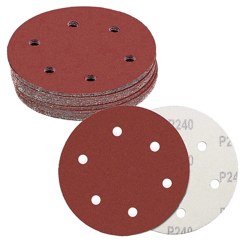 

30Pcs Drywall Sander Sanding Discs, 9Inch 6Hole Hook And Loop Abrasive Sandpaper, 5Pcs Each 80/100/120/150/180/240 Grits