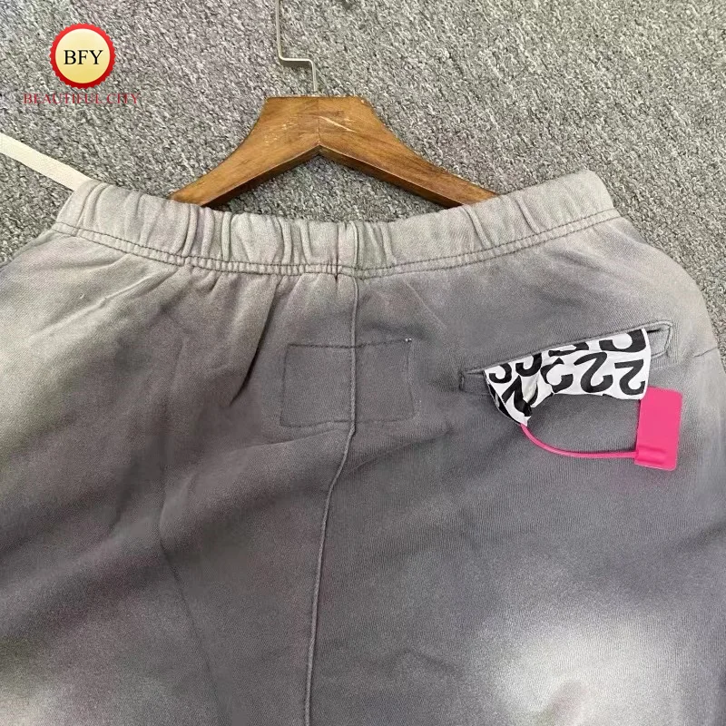 24ss Almond Grey RRR123 Print RRR Sweatpants High Quality Tie-dye Vintage Drawstring Mens Womens Drawstring Sweatpants