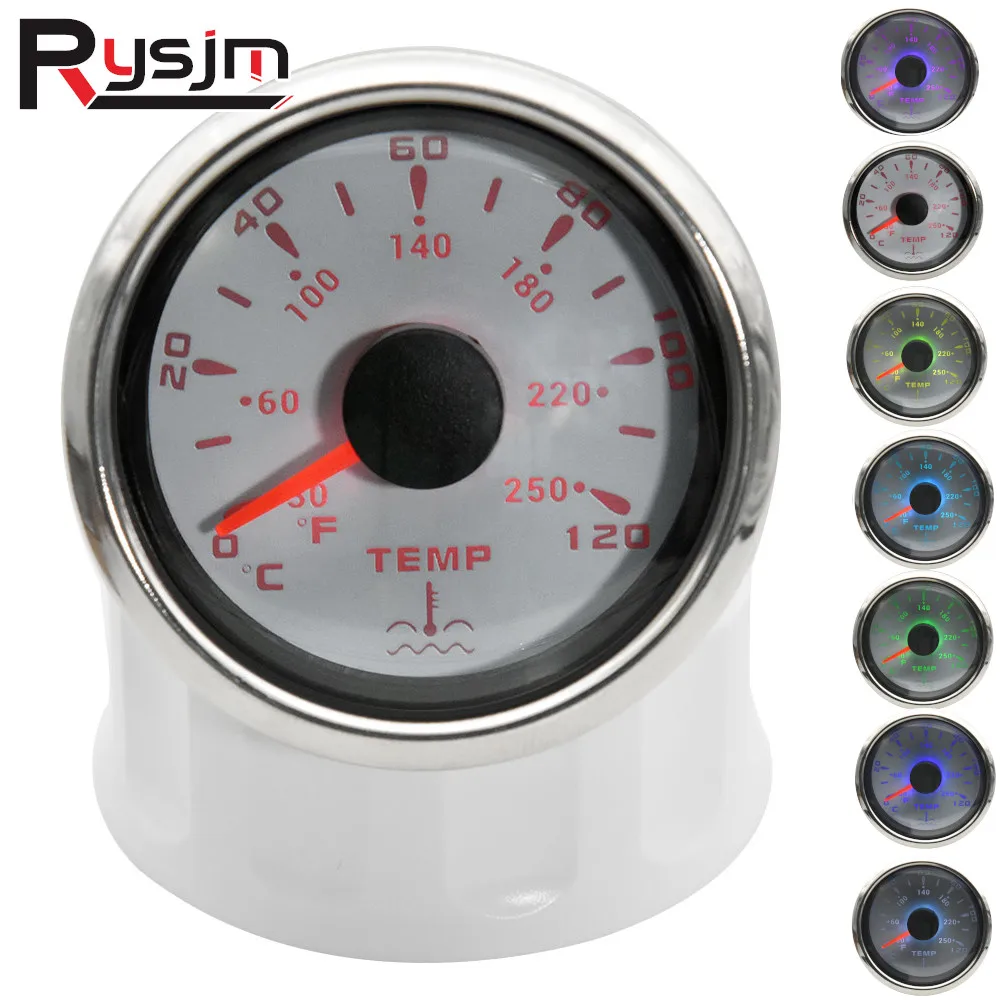 52mm Water Temperature Gauge with 7 colors backlight Water Temp Meter 0~120 Celsius Thermometer Sensor For Boat Car Truck 9~32V