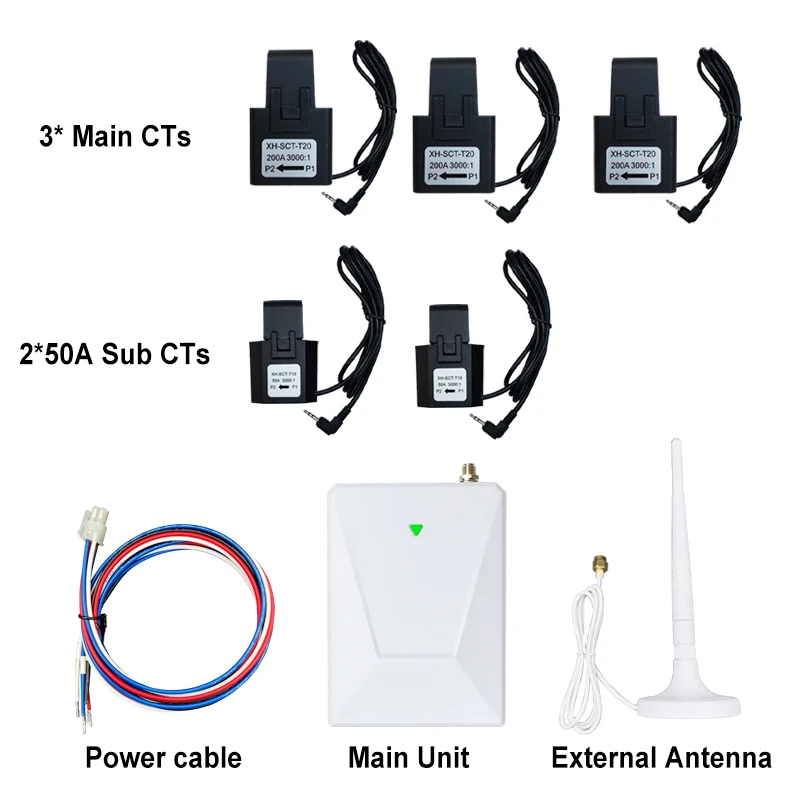 Tuya Smart 3 Phase WiFi Bidirectional Energy Meter with 5 Clamps 3X200A 2X50A For Solar PV App Monitor Imported Exported Power