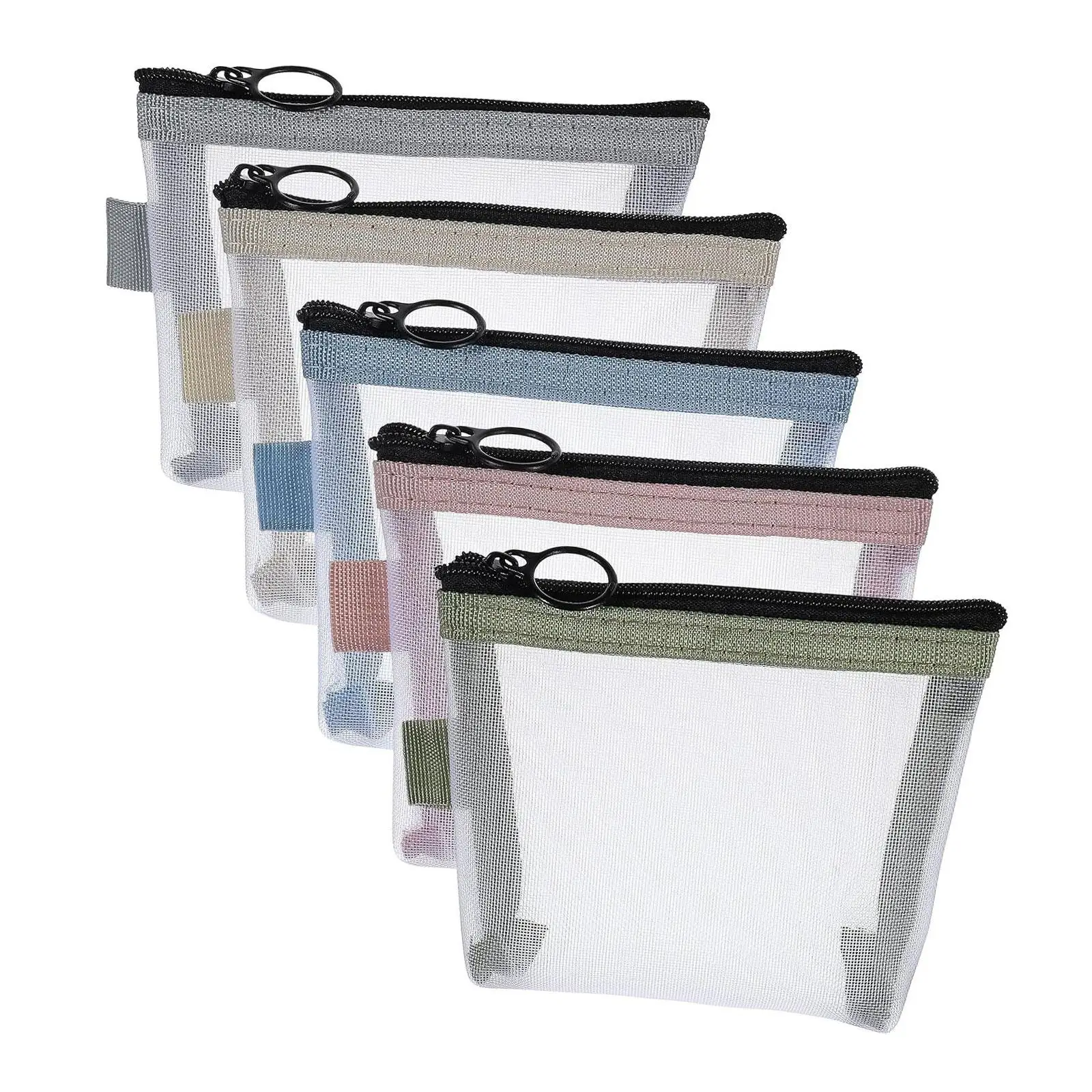 5 Pieces Mini Zipper Pouch Small Travel Kit Storage Pouch Beauty Makeup Bag Clear Mesh Storage Bag for Travelling Home Phones