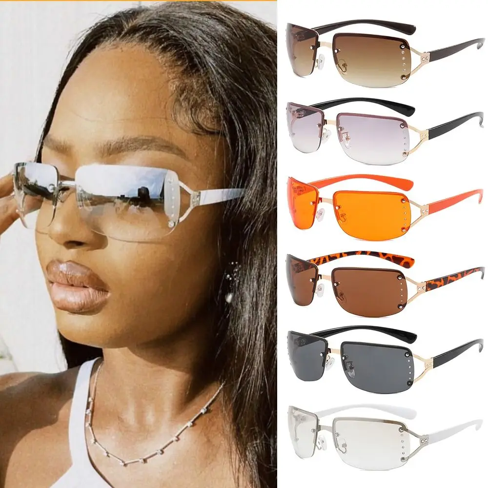 

Plastic Rimless Sun Glasses Protective Glasses Futuristic Y2K Sunglasses for Women UV 400 Rectangle Sun Glasses for Women Men