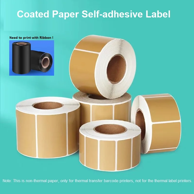 Brown coated paper self-adhesive stickers 40*30 20 50 60 70 80 90 100 three-proof thermal transfer ribbon printing label roll