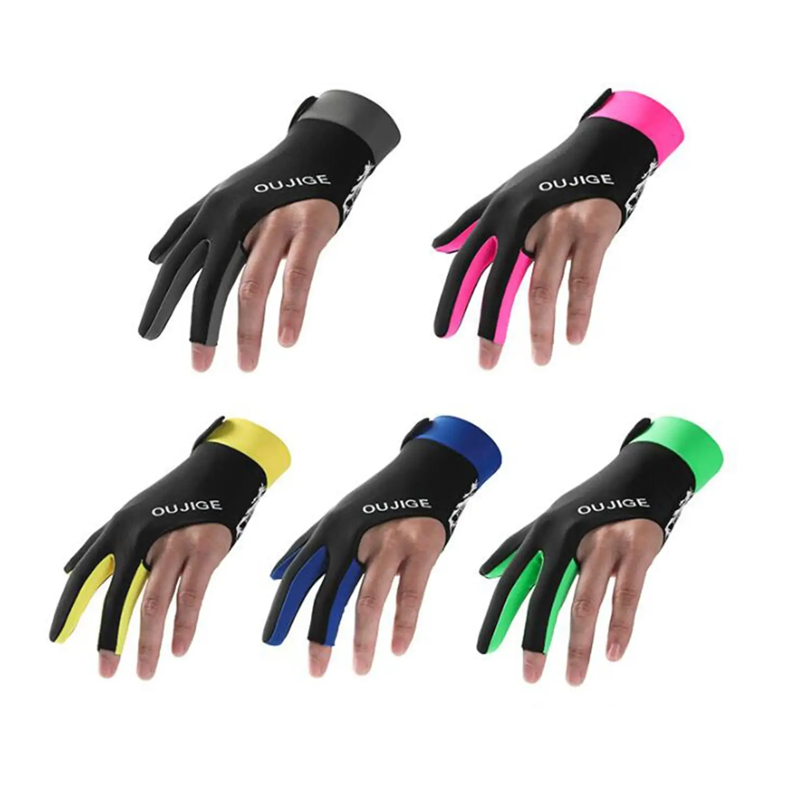 Three Finger Billiard Gloves Breathable Stretch Polyester Anti Slip Quick Drying Pool Snooker Mitts for Adults