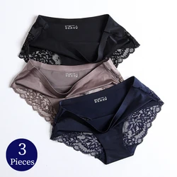 WHPC 3PCS/Set Lace Women's Panties Big Size 4XL Soft Cozy Underwear Female Silk Satin Briefs Breathable Underpants Sexy Lingerie