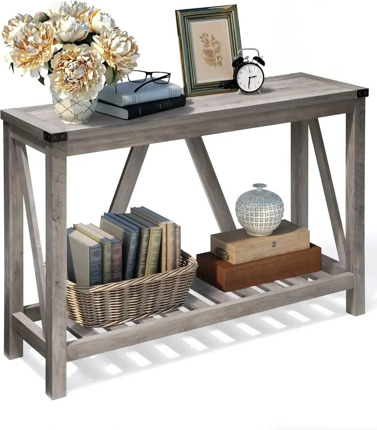 Entryway Table - Wood Console Table with Shelves, Farmhouse Sofa Table for Entryway, Living Room, Hallway, Grey