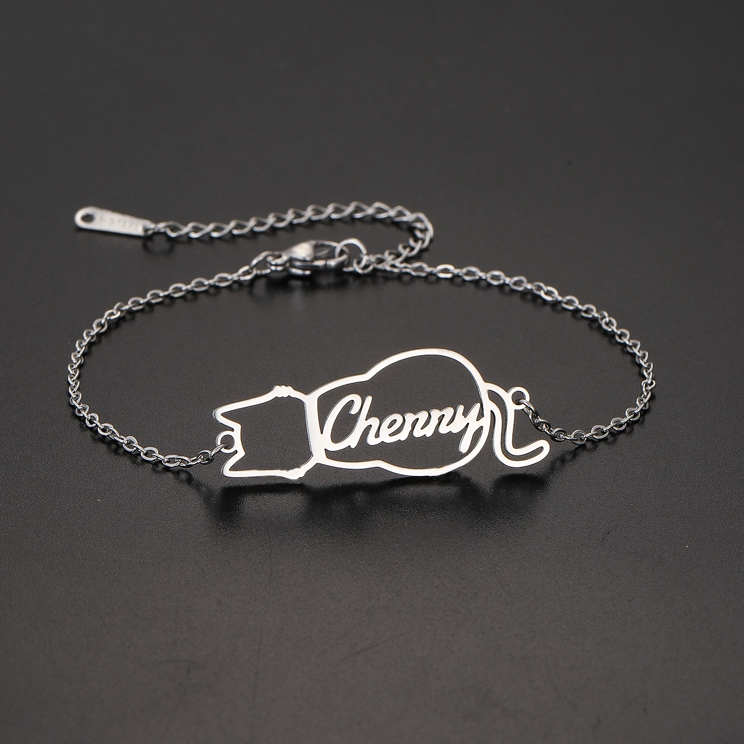 Custom Pet Jewelry Name Bracelet Cat Charm Personalized Letter Stainless Steel Bracelets Women's Memorial Gift