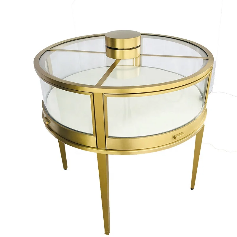 customized.Circular Jewelry Counter Retail Lockable Jewelry Display Stainless Steel Used Jewelry Showcase with Lighting