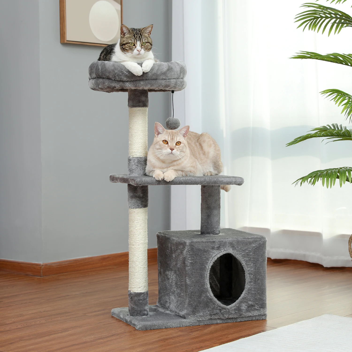 Small Cat Tree with Sisal Scratching Posts, Top Perch, Cozy Condo, Cat Tower for Indoor Cats, Cat Accessories, Scraper for Cats