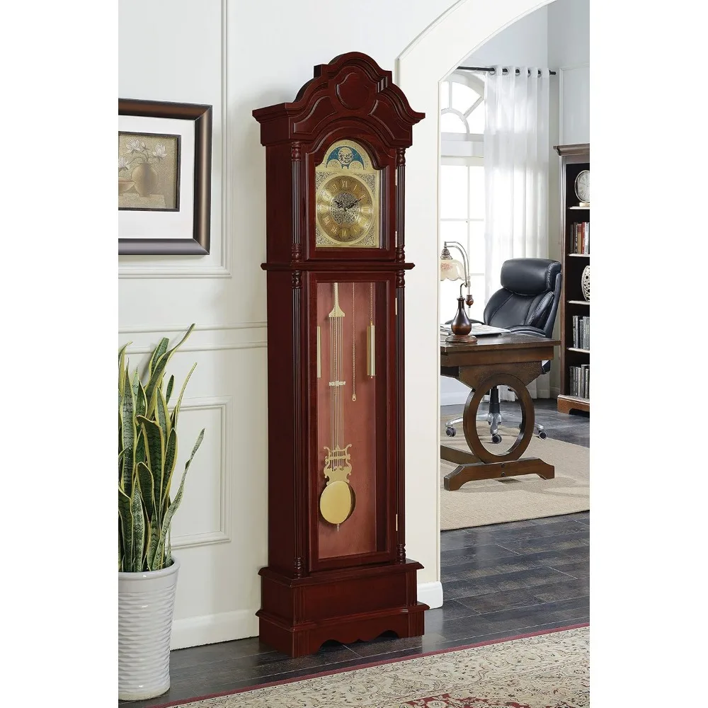 Grandfather Clock with Chime Brown Red and Clear, Cherry Product Materials: Basswood, Plywood, Glass and MDF  Home Decor