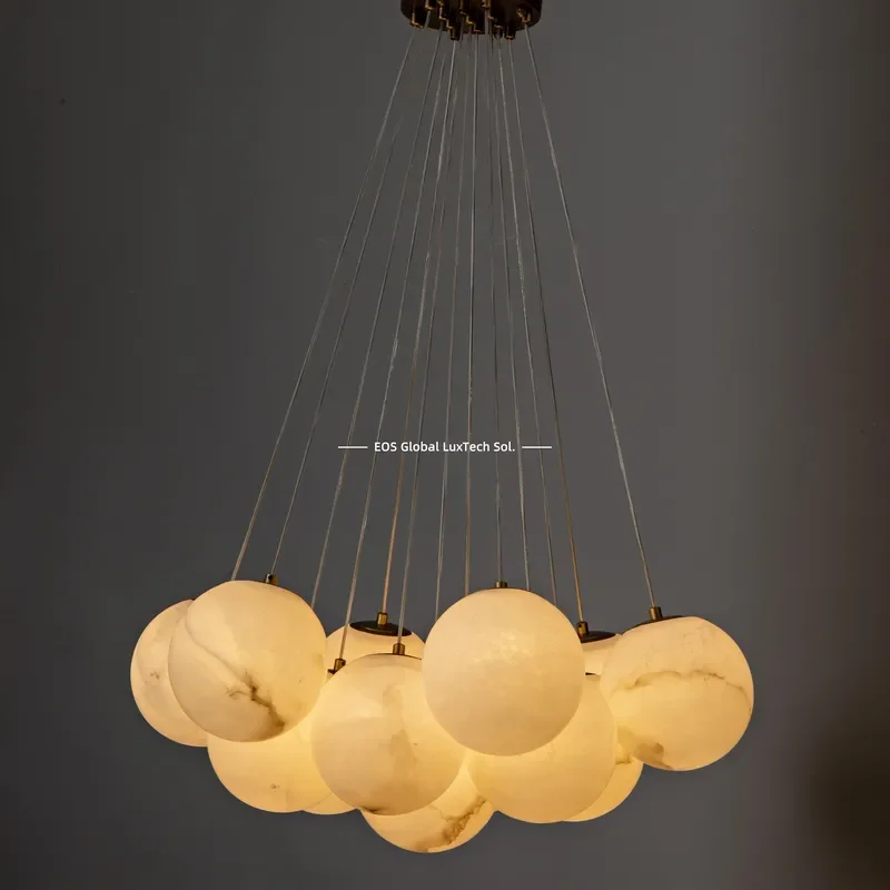 Luxury Alabaster Cloud Chandelier Multi Lamp Spherical Cluster Light Natural Marble Pendant for Foyer Hallway Modern Ceiling