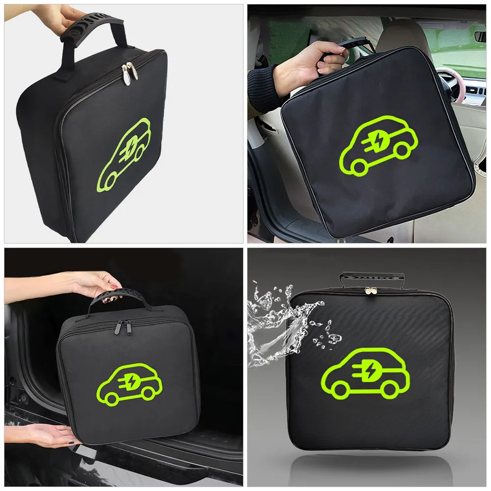 

Сумка для хранения зарядных кабелей для электромобилей, портативный квадратный органайзер из ткани Оксфорд для зарядных устройств, кабелей, адаптеров и заземляющих устройств для электромобилей