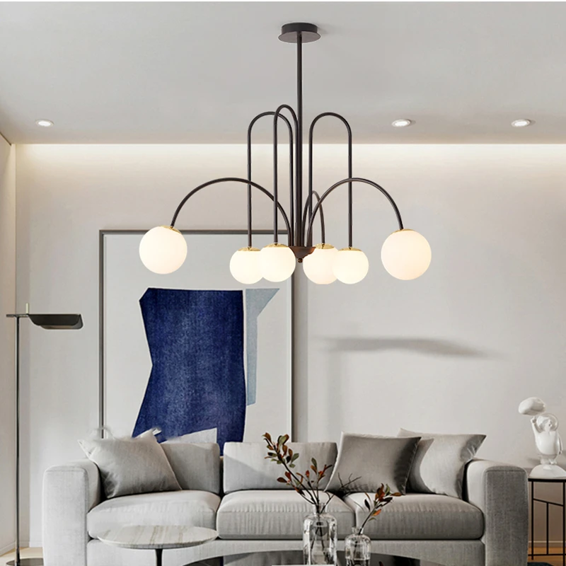 

Magic Beans Milky glass bubble chandelier Postmodern wrought iron chandeliers for Kitchen Island Light Indoor Dining Table Light