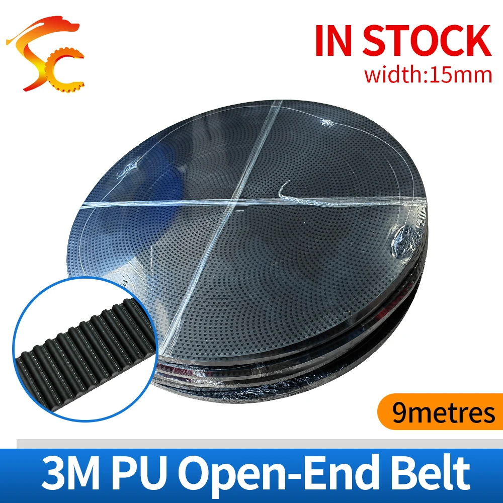 

9Meters HTD 3M 15mm timing belt Width 15mm Polyurethane with steel Wire Color Black Open Belt for Laser Engraving CNC (3M-15mm)