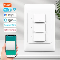 Tuya Smart WiFi Push Button Switches NO Neutral Wire &With Neutral Wire US AU Physical Interruptor Google Home Alexa 110-240V