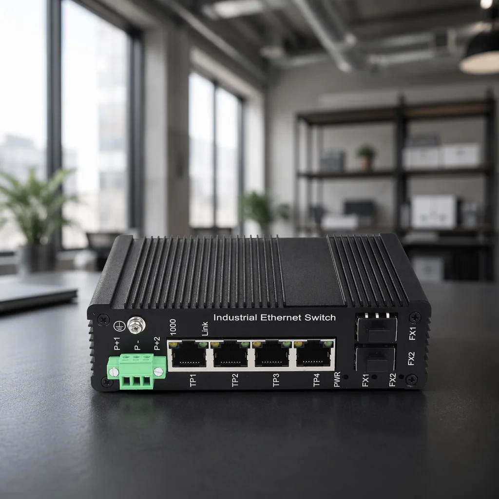 4-Port Gigabit Industrial Switch | DIN-Rail Mount with 2x 1G SFP Uplinks for Long-Reach Fiber Networks