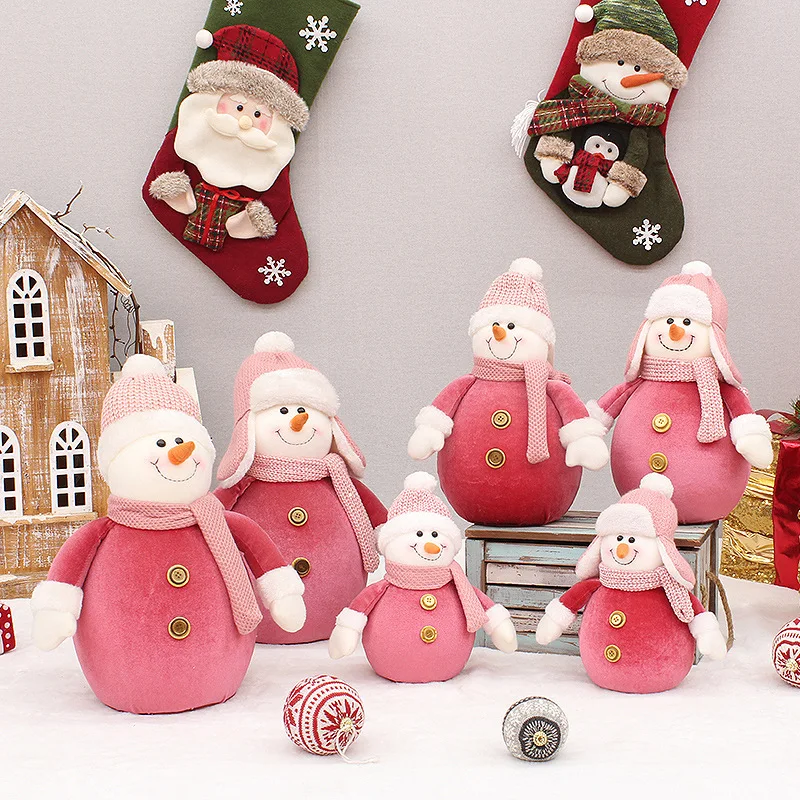 Christmas New Fabric Pink Knitted Hat Snowman Plush Old Man Doll Doll  Christmas Decor Christmas Decorations for Home 2022