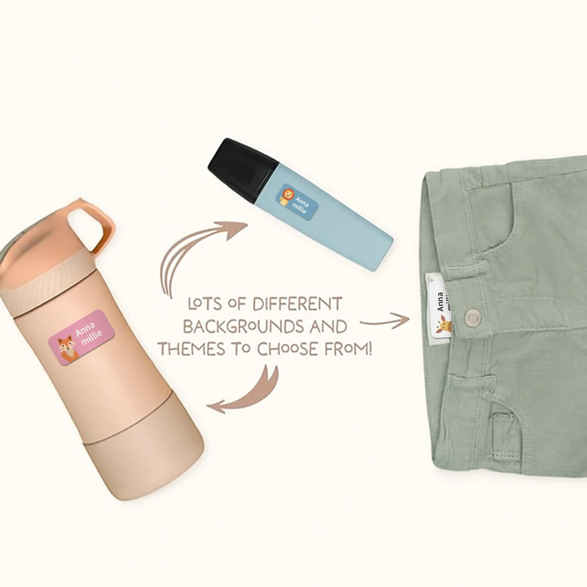 2 hojas de 72 pegatinas de nombre personalizadas con animales lindos, etiquetas personalizadas impermeables para la escuela de niños, botellas de agua y libros