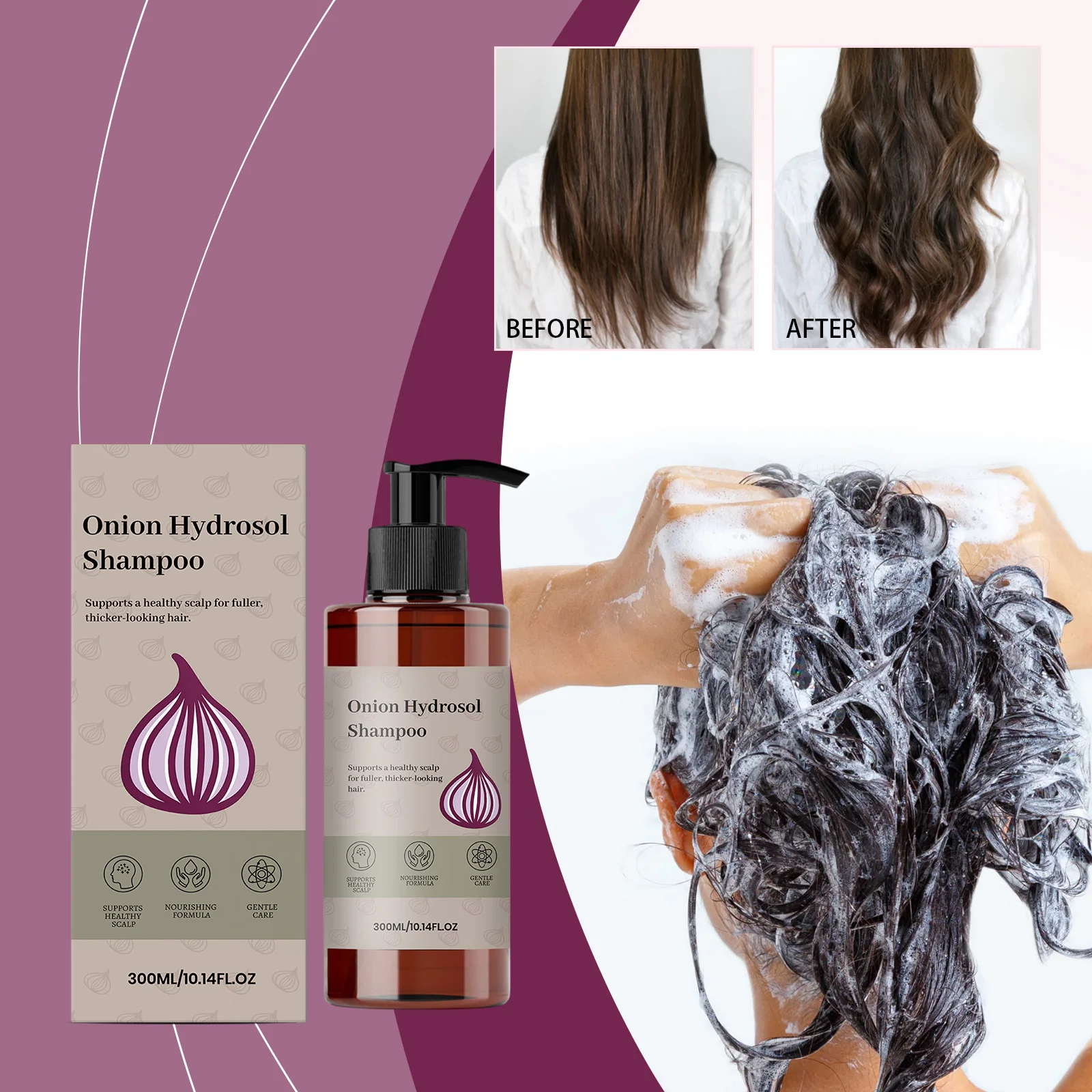 Onion Hydrosol Shampoo 300ml for Fuller Thicker Looking Hair Scalp Nourishing Formula Sulfate Free Gentle Strengthening Wash