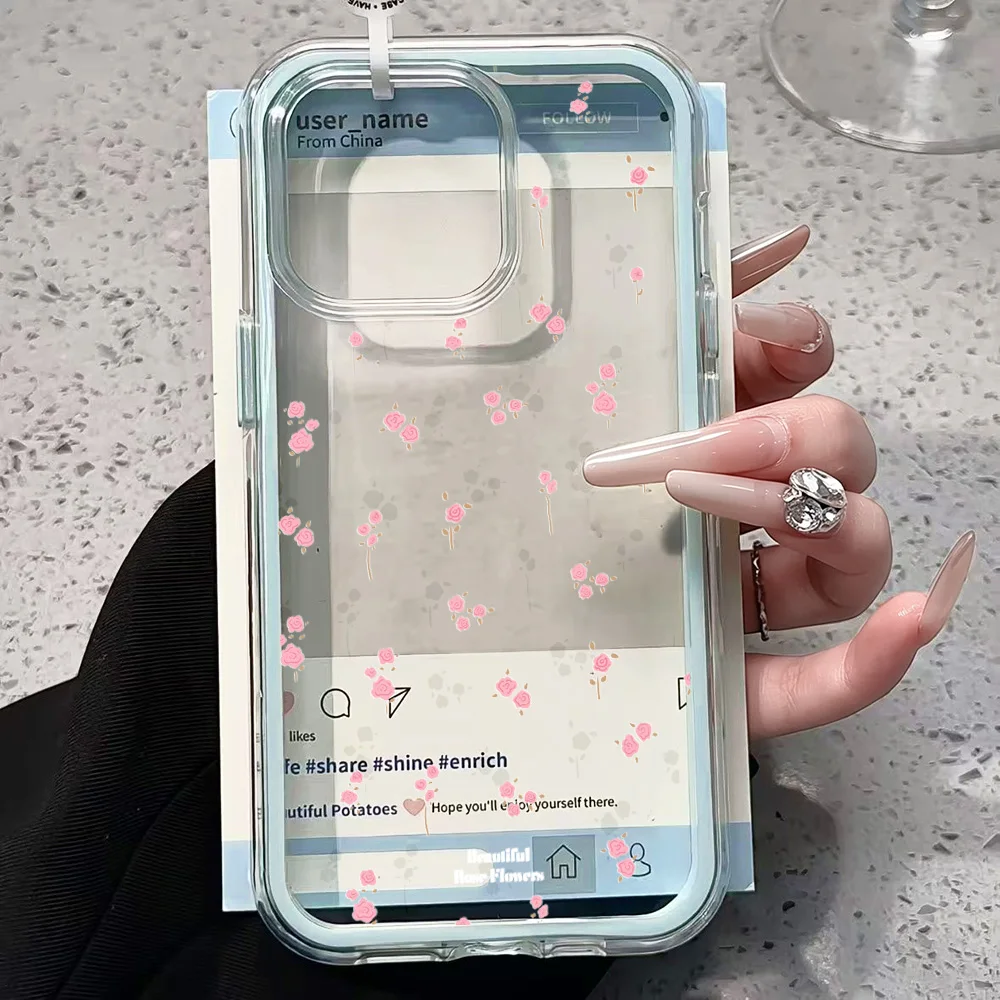 For Samsung Galaxy S26 Ultra S25 S24 Plus s22 s23 Plus FE A57 A54 A55 A35 A36 A37 5G Pink Floral Print Phone Case Clear Cover