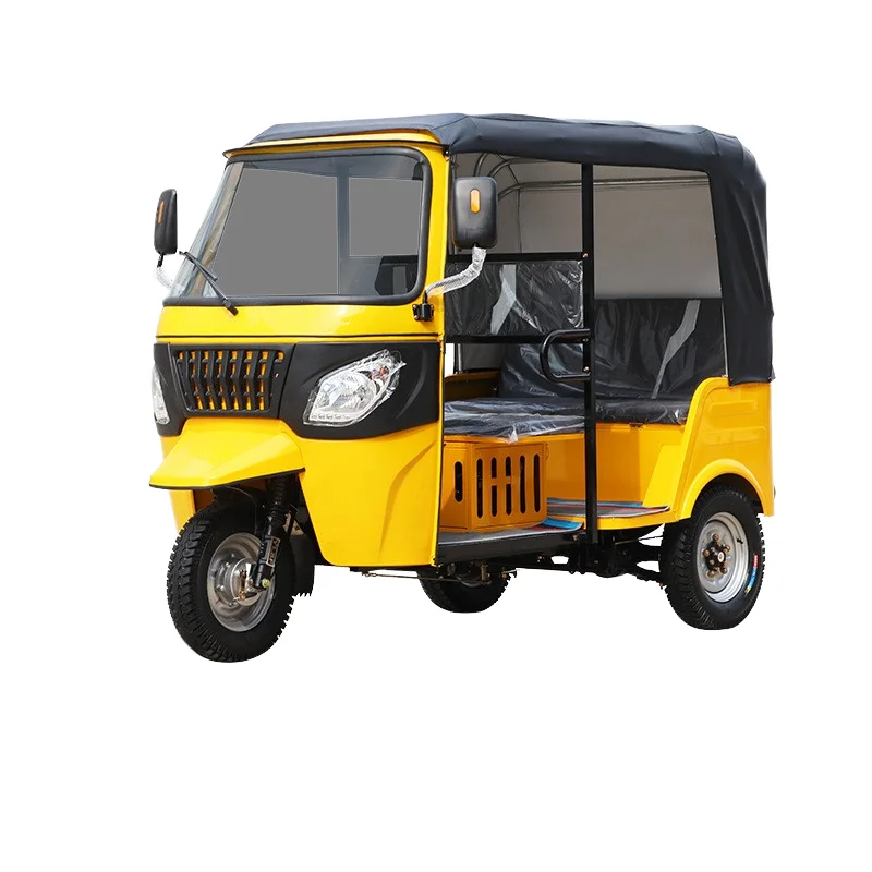 Bajaj Tuk-triciclo motorizado eléctrico transfronterizo de tres ruedas, asiento de pasajero de doble fila y Triple fila, cuerpo cerrado de combustible para