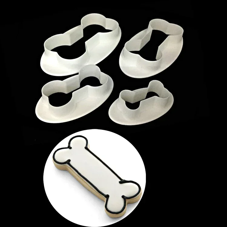 4pcs Dog Bone Shape Cookie Biscuits Cutter Fondant Plastic Embossed Mold DIY Cake Decorating Tools Baking Mold Cake Decor Set