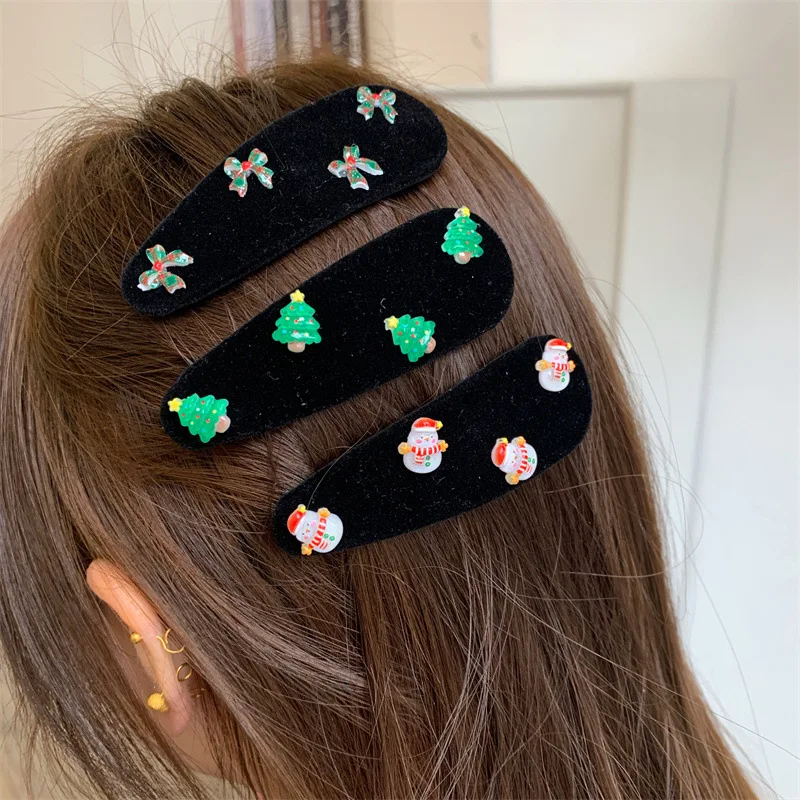 Christmas Tree Snowman Bow Edge Hair Clip BB Clip Fresh Sweet Santa Snowman Hairpin Side Fringe Hair Accessories For Women