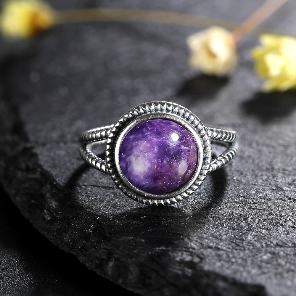 Unisex 10mm Natural Labradorite Ring in 925 Silver