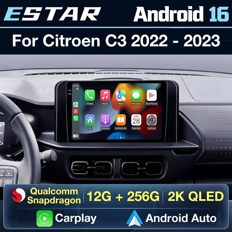 

Wireless Carplay Android 16 For Citroen C3 2022 - 2023 Car Radio 2din Audio DTS Navigation QLED Octa Core WIFI 360 Camera Stereo