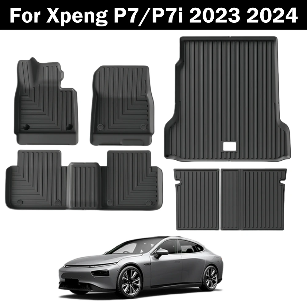 For Xpeng P7/P7i 2023 2024 TPE Floor Mats All Weather Waterproof Anti-Slip Front Rear Cargo Liner Trunk Mat Foot Pads