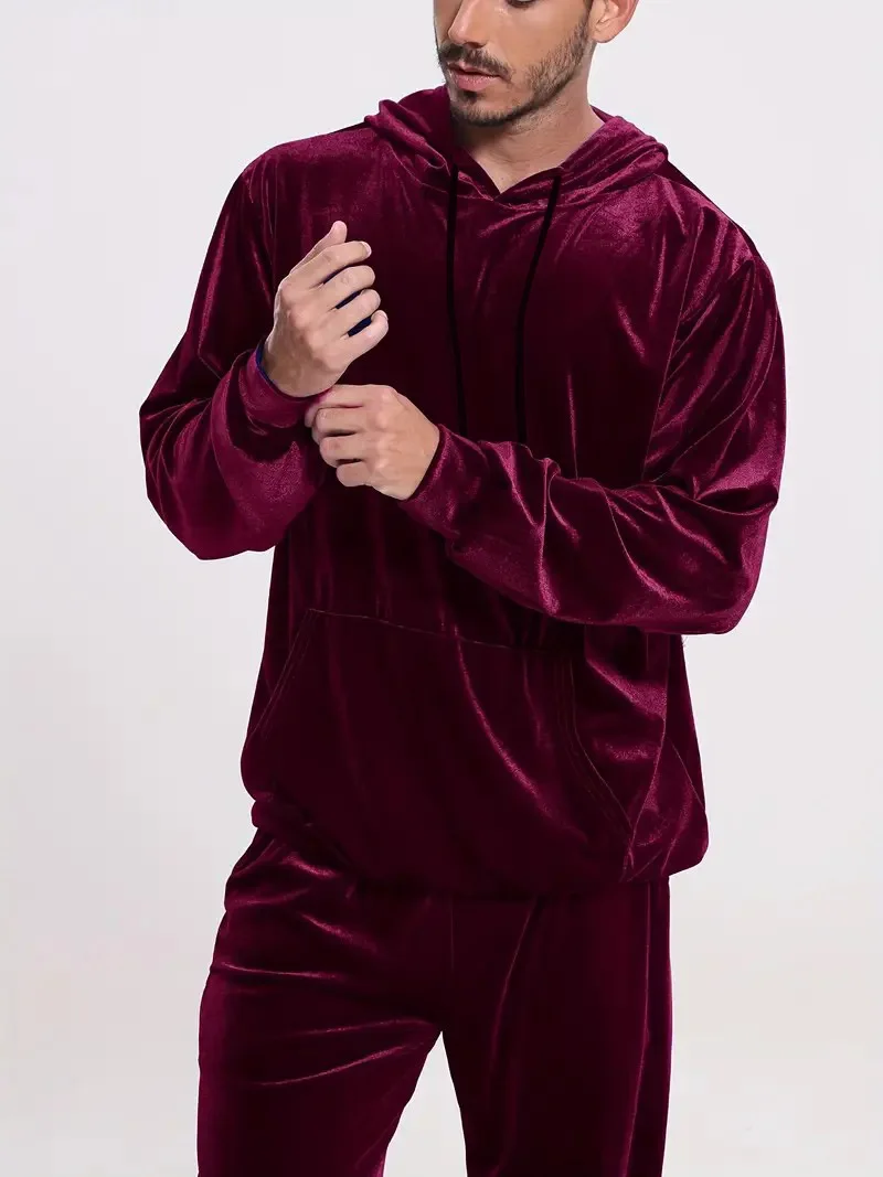 Herren-Trainingsanzug aus Samt in Goldoptik mit Reißverschluss-Hoodie, elastischen Bündchen und Jogginghose, Frühling/Herbst, europäisch-amerikanischer Casual-Stil, zweiteiliges Outfit – Detail 7