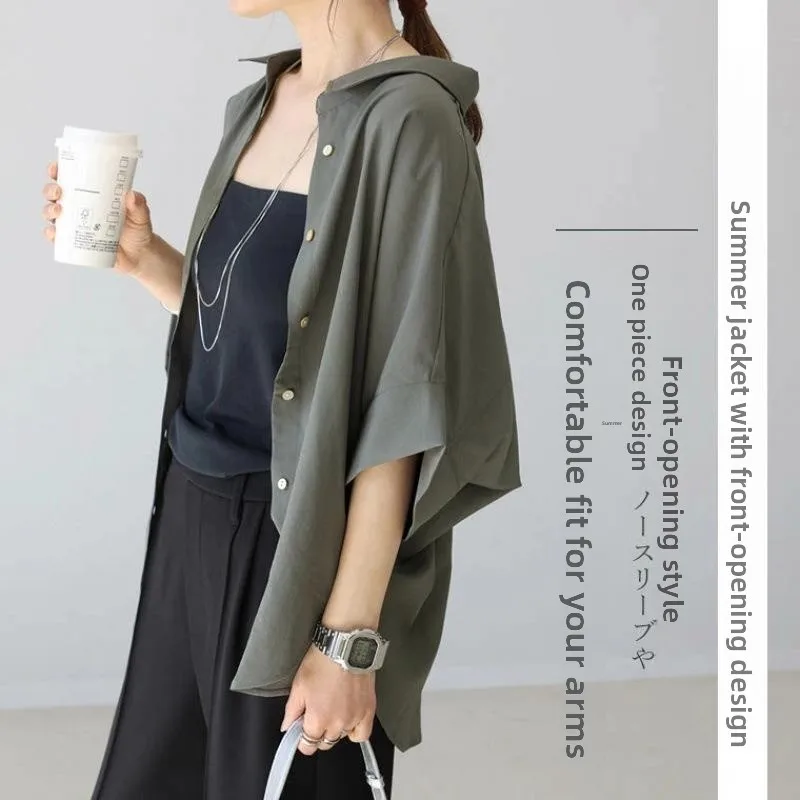 

Batwing Sve Buttonfront irt Lapel Sle Женская мода Тонкая длина Five Sve Нейтральный Sle ПУ Ткань Шелковый блеск