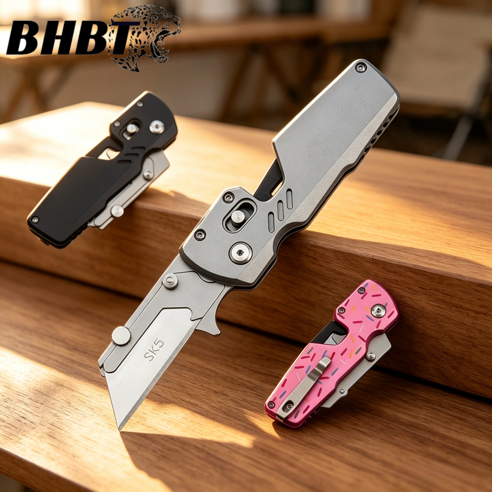 BHBT Donut-Shaped Folding Utility Knife Portable EDC Tool Outdoor Carry-On Pocket Knife for Camping Hiking