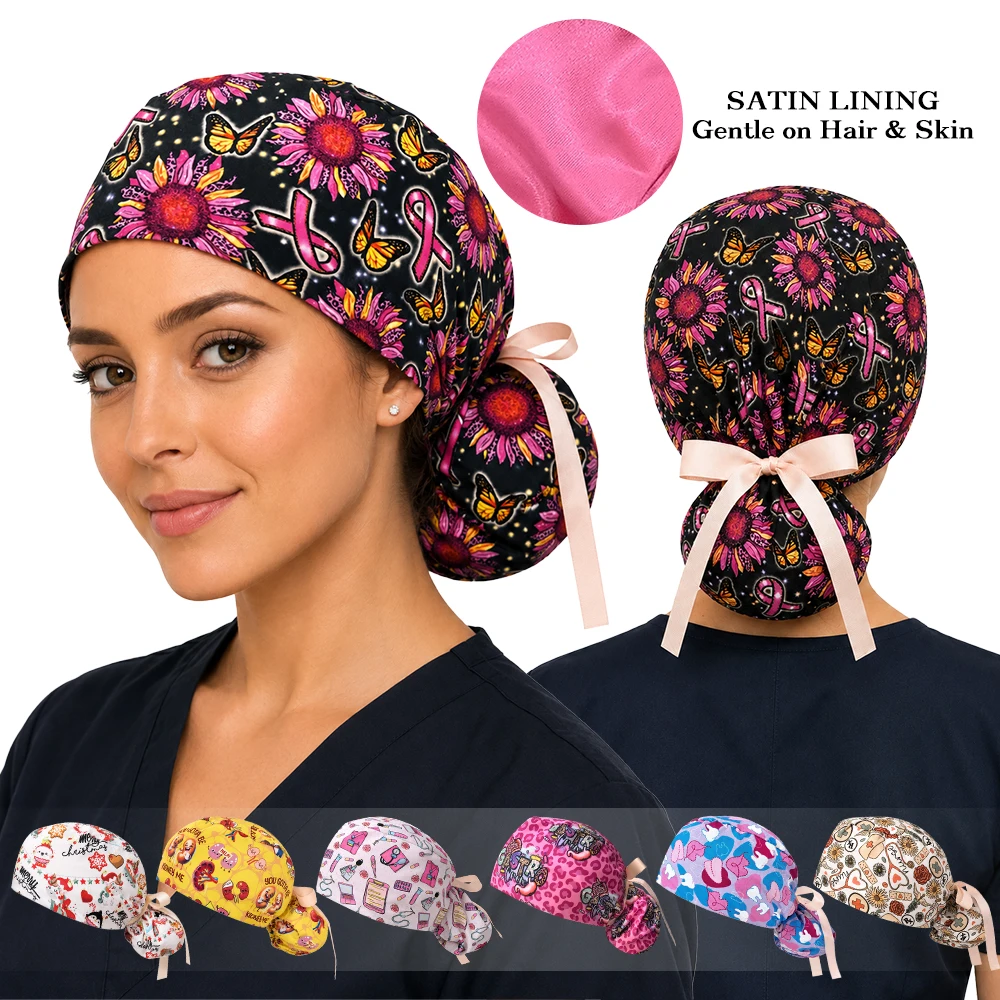 Fashion Pattern Scrub Women Caps Doctor Nurse Long Hair Working Hats Soft Breathable Aesthetic Surgeon Cap C02
