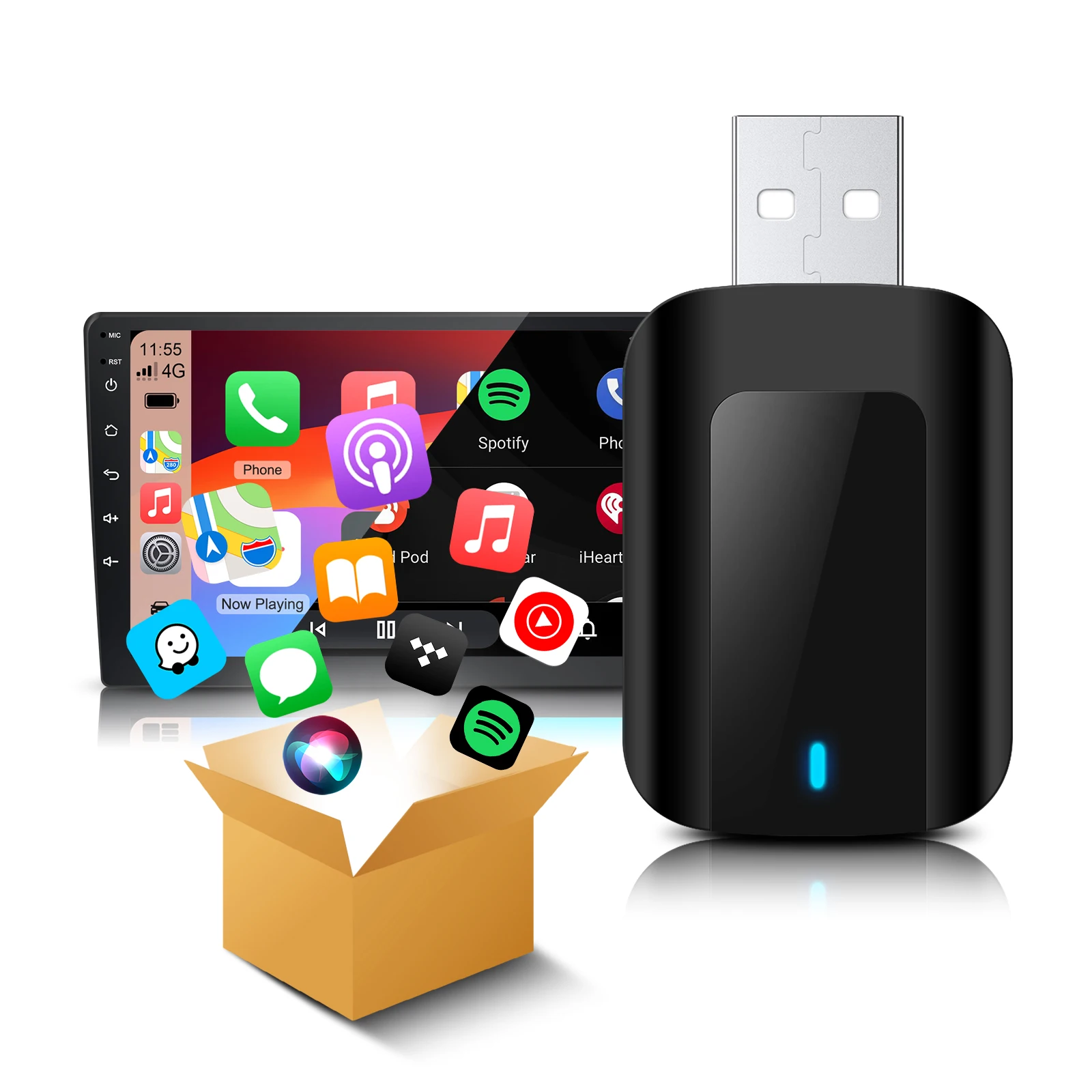 Ezonetronics Kabelloser CarPlay Android Auto Adapter für werkseitig verkabelte Autos, Kabelloses CarPlay & Android Auto 2 in 1