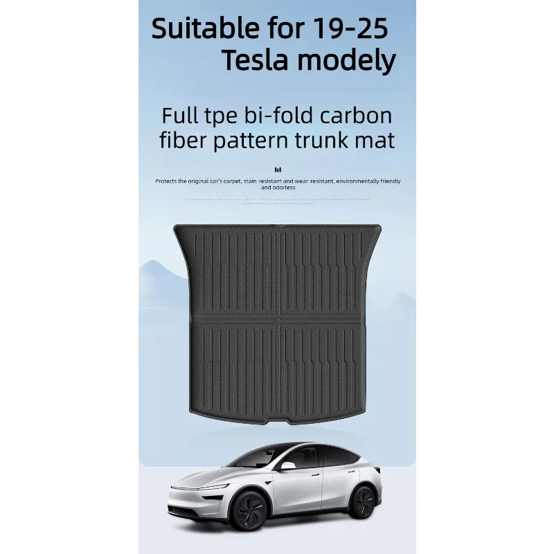 

For19-25 Tesla ModelY Car Trunk Pad Carbon Fiber Pattern Special Car TPE Trunk Pad Environmentally Friendly Materials