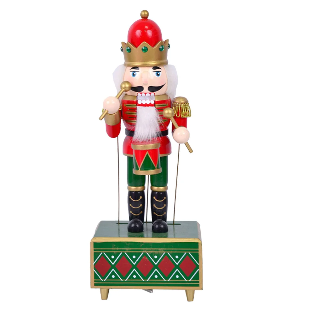

Wooden Nutcracker Music Box Large Festive Christmas Decor Drum Player Design Wind Up Musical Box for Living Room Shelf Display