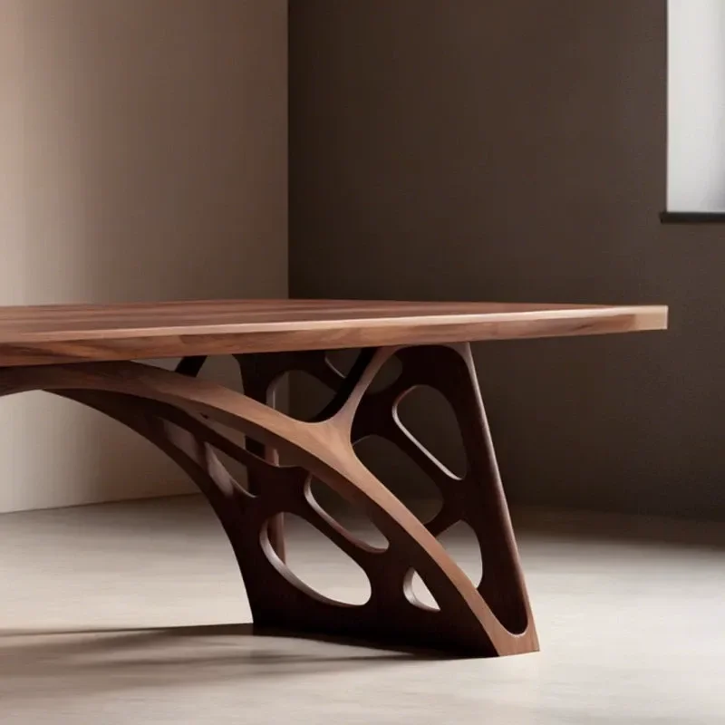 New Chinese Style Solid Wood Tea Table Arch Bridge Black Walnut Rectangular Desk Tenon and Mortise Structure Aesthetic Design