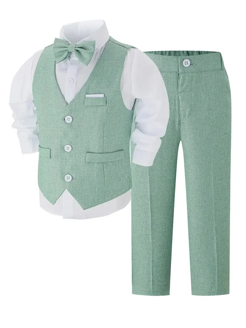 Jungen-Outfit für Hochzeit, Geburtstag, Party, Jungen, 3-teilig, formelle Anzugweste, Shorts, Fliege, geeignet für Reden, Violine, Wettbewerbe