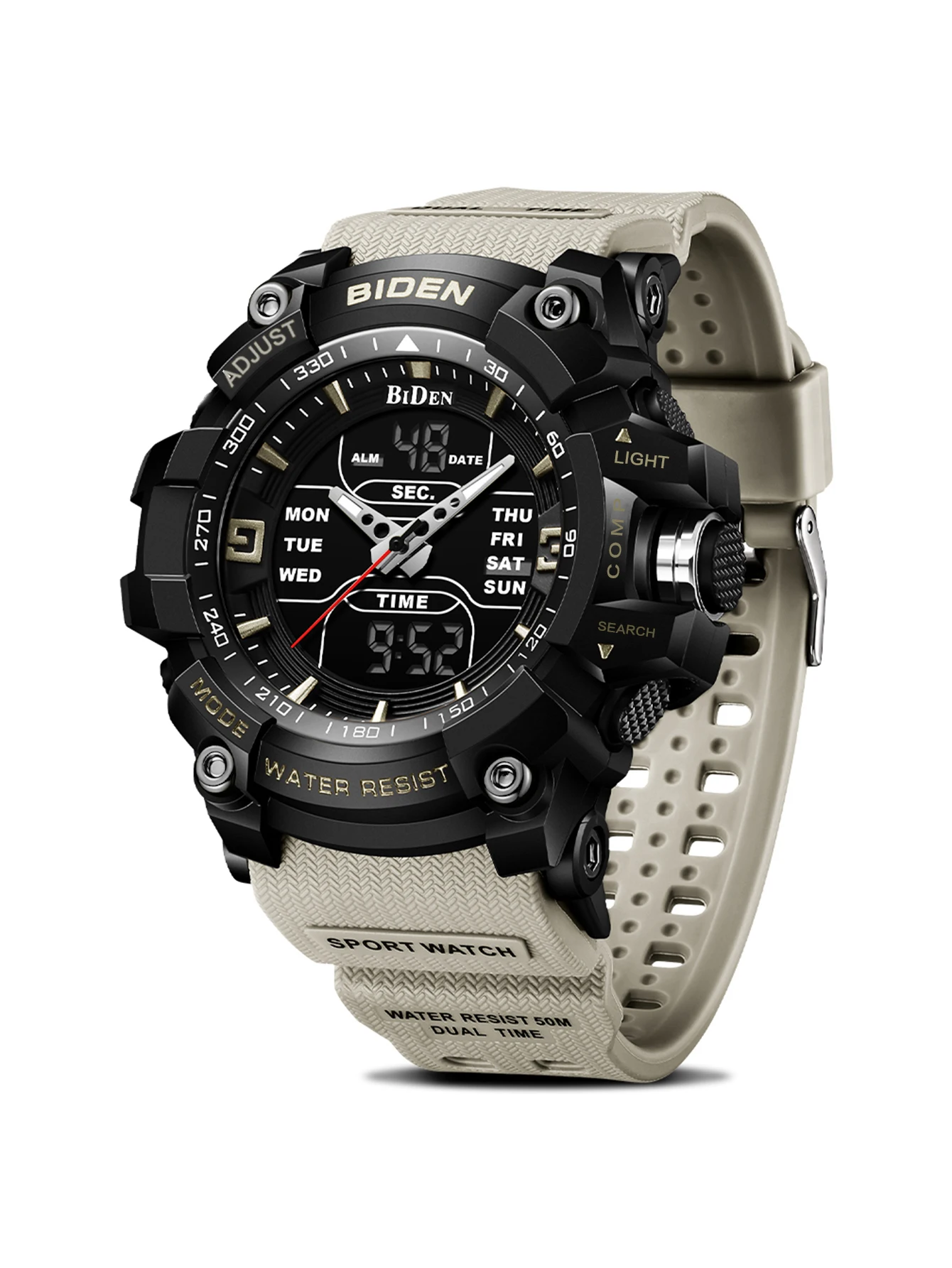 

Men's watch, men's fashion sports watch, time alarm clock, calendar week LCD, men's waterproof dual screen night light watch
