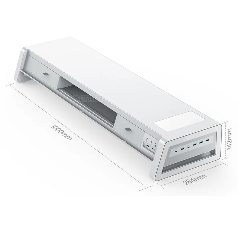 USB Monitor Stand Organizer with Drawer, Multifunctional Docking Station for Office, Desktop & Phone Holder
