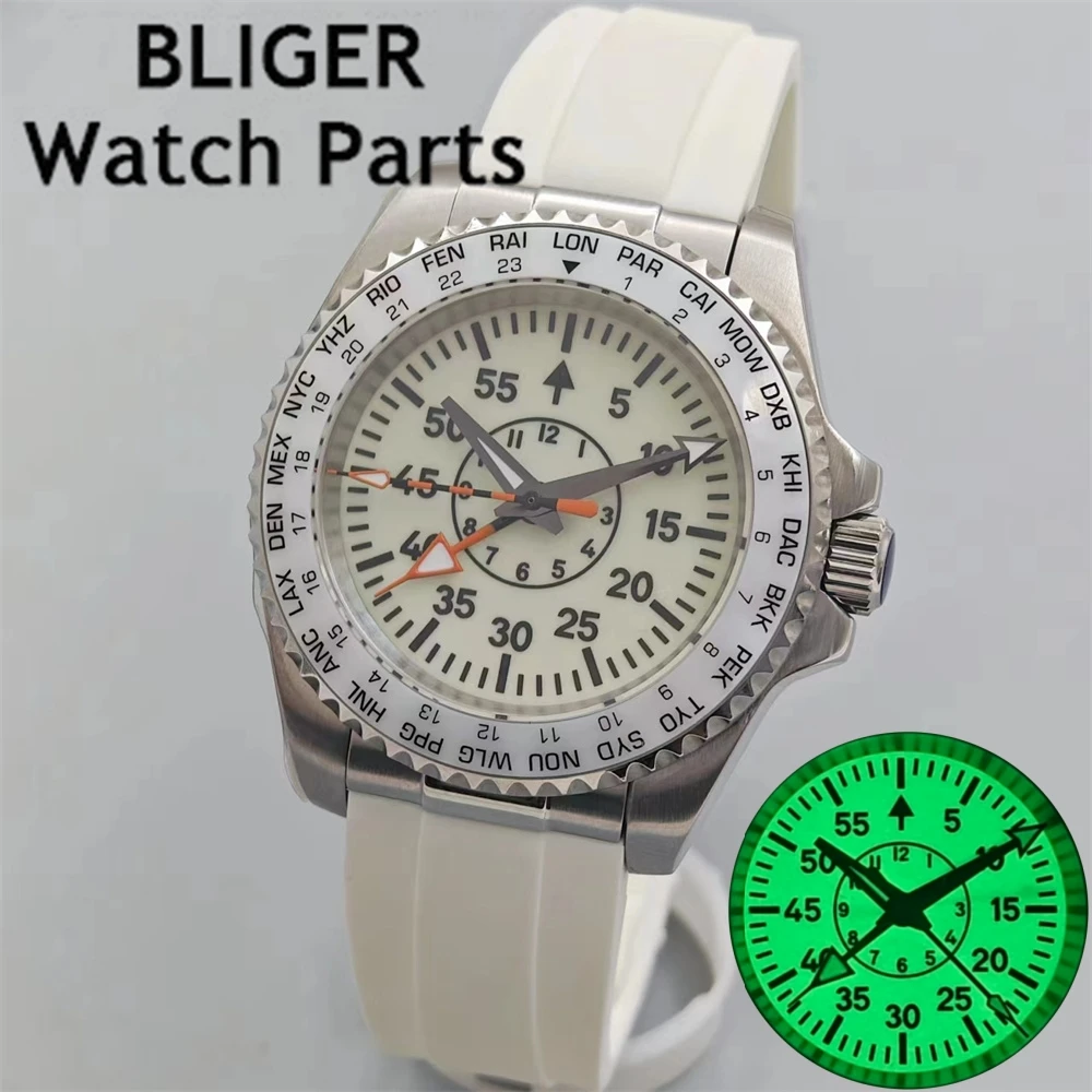 Bliger-男性用サファイアガラス付き機械式時計,緑色の発光ラバーストラップ,ソリッドエンドリンク,グライドクラスプ,防水,40mm,nh34a