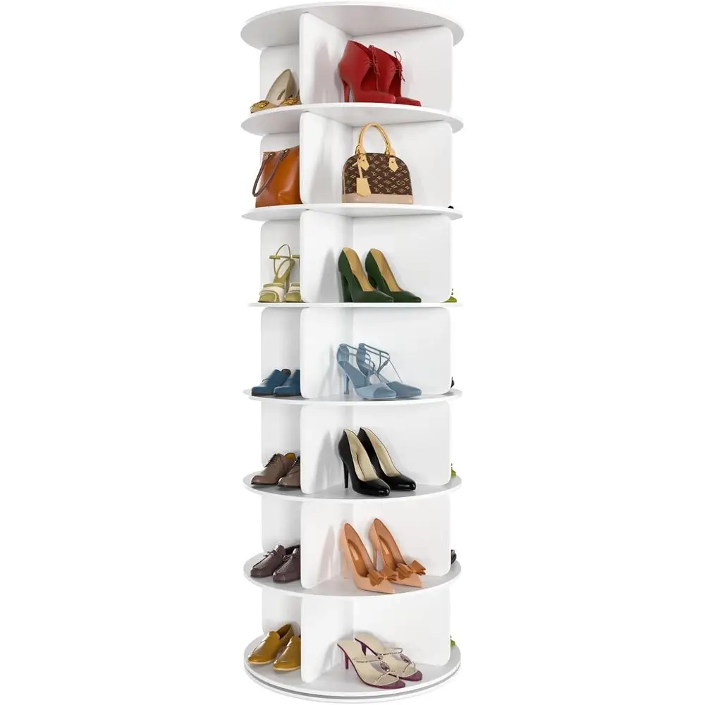

360° Swivel Shoe Tower Rack - 7-Tier Storage Carousel for Stylish Shoe and Bag Display
