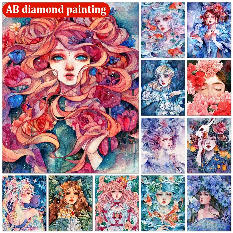 

5D Diy Diamond Painting Cartoon Girl AB Diamond Full Round Anime Diamond Embroidery Mosaic Kit Home Decor New Product