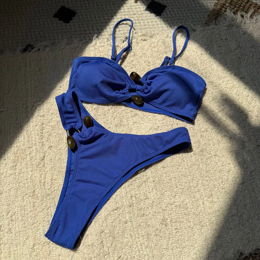 Neuer, verführerischer, gerippter brasilianischer Bikini mit Polsterung, Badeanzug, zweiteiliger Bikini-Set, Damen-Badebekleidung, V6343R. – Detail 21