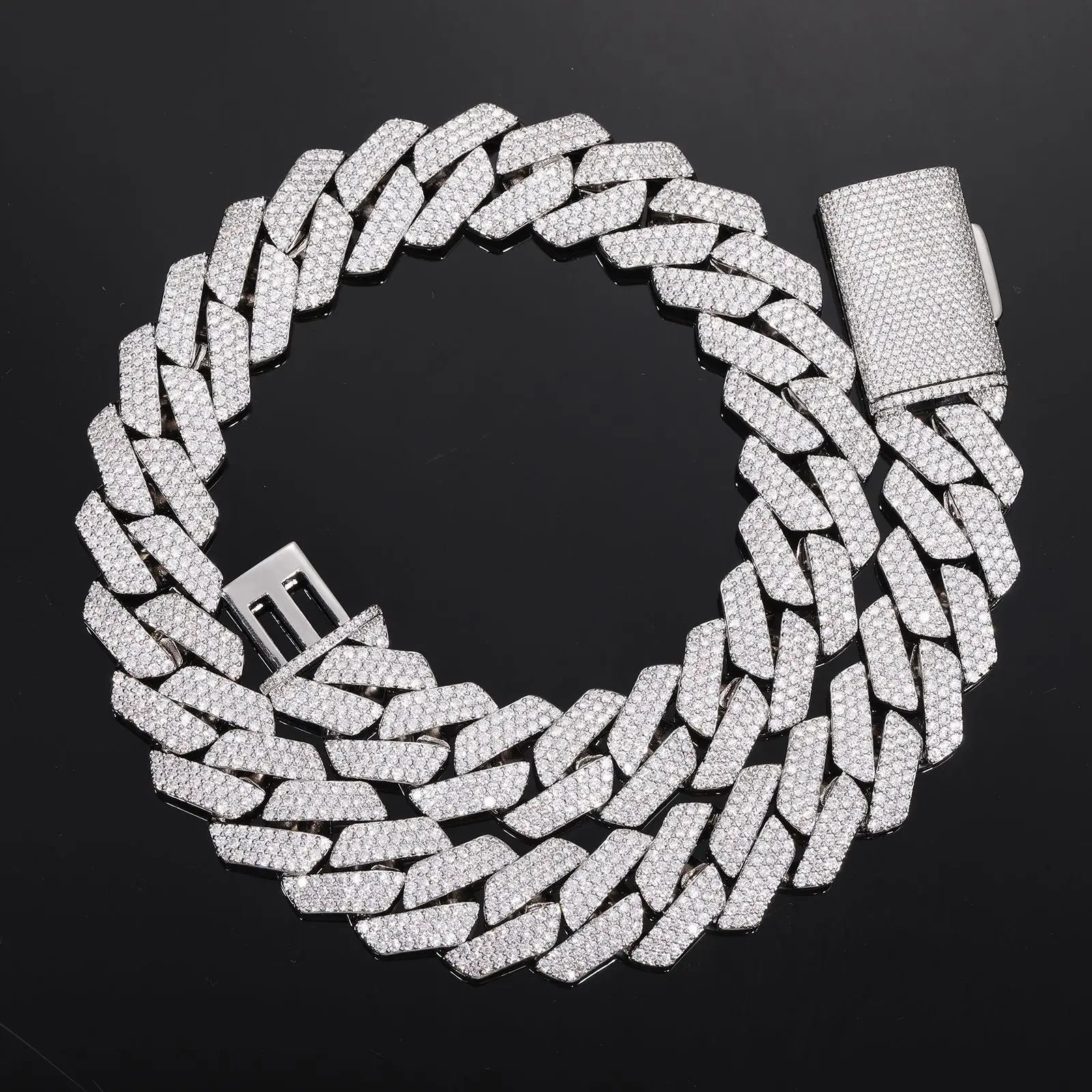 PT950 Platinum Hip-hop Necklace available in widths from 10mm to18mm for men and women, artificial diamonds boost fashion appeal