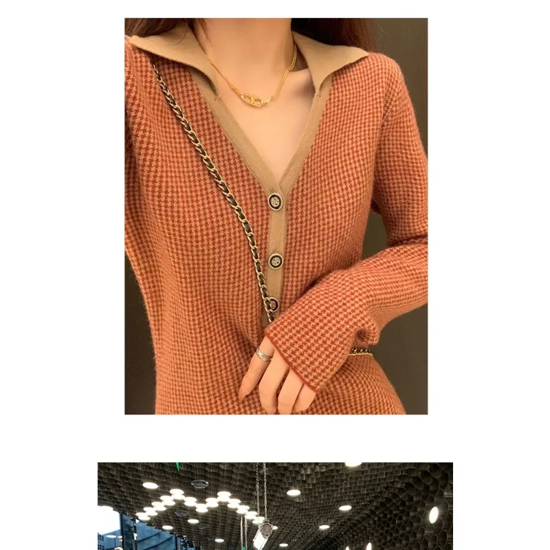 فستان محبوك لخريف وشتاء 2025 فستان جديد قصير بأكمام طويلة على الطراز الفرنسي نحيف غير رسمي مناسب لجميع المباريات #4